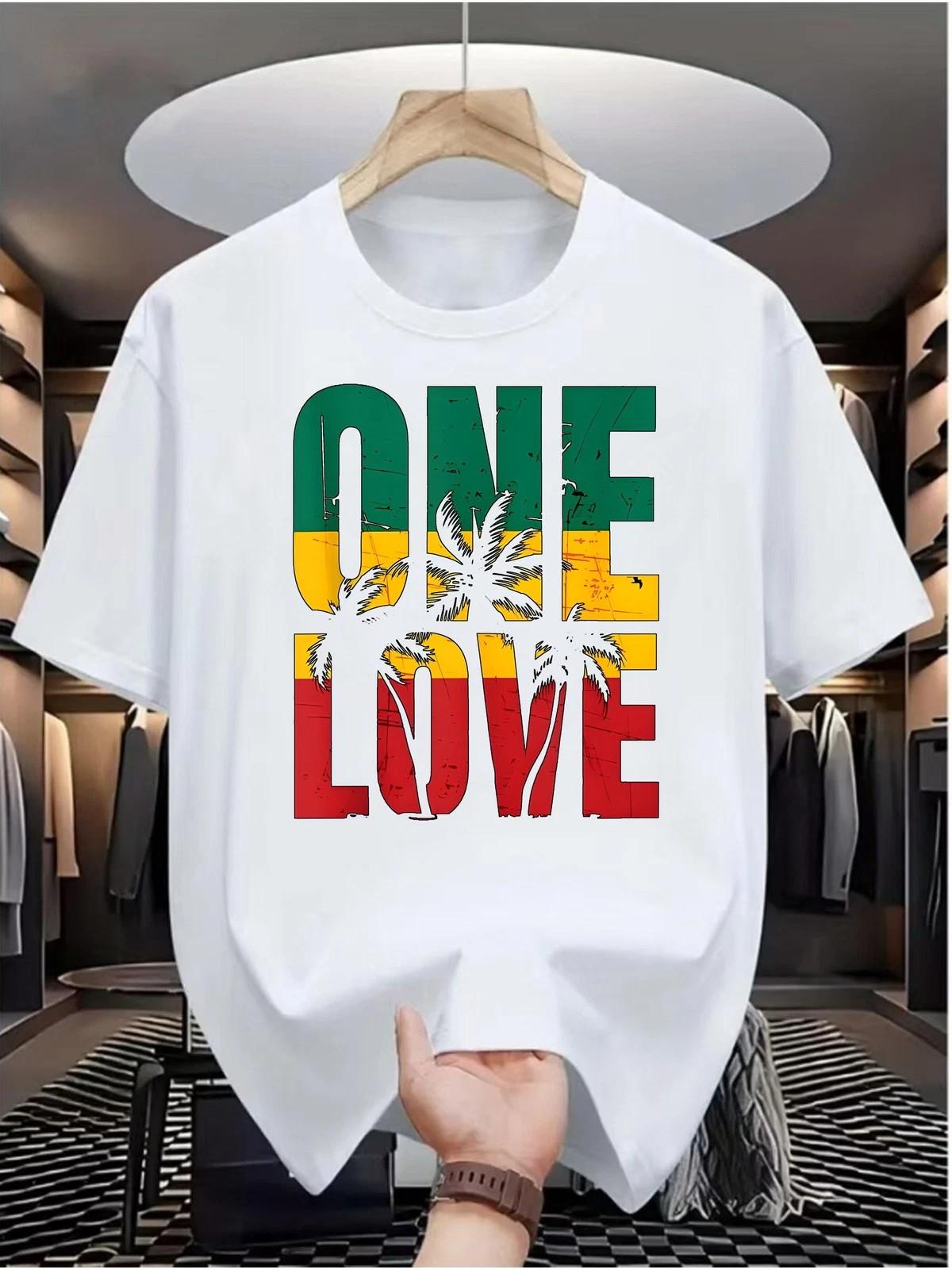One Love Rasta Reggae Jamaica Colors Graphic T-Shirt Peace Unity Tee S