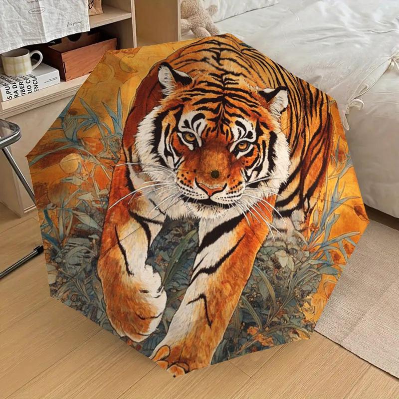 1pc Tiger Print Automatic Folding Umbrella - Compact 8-Rib Design,Perfect Gift for Friends & Family yy250926091