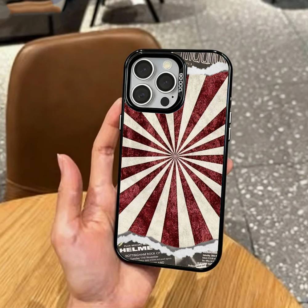 B-Burgundy White Stripe    Phone Case For iPhone17,16,15,14,13,12,11 Plus,Pro Max Colored Silver Plated Inside Cover
