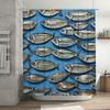 Blue Fish Print Shower Curtain Waterproof Fabric Bathroom Decoration Home Decor
