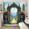Shower Curtain: Majestic Garden Archway with Pink Roses for an Elegant and Scenic Bathroom Decor