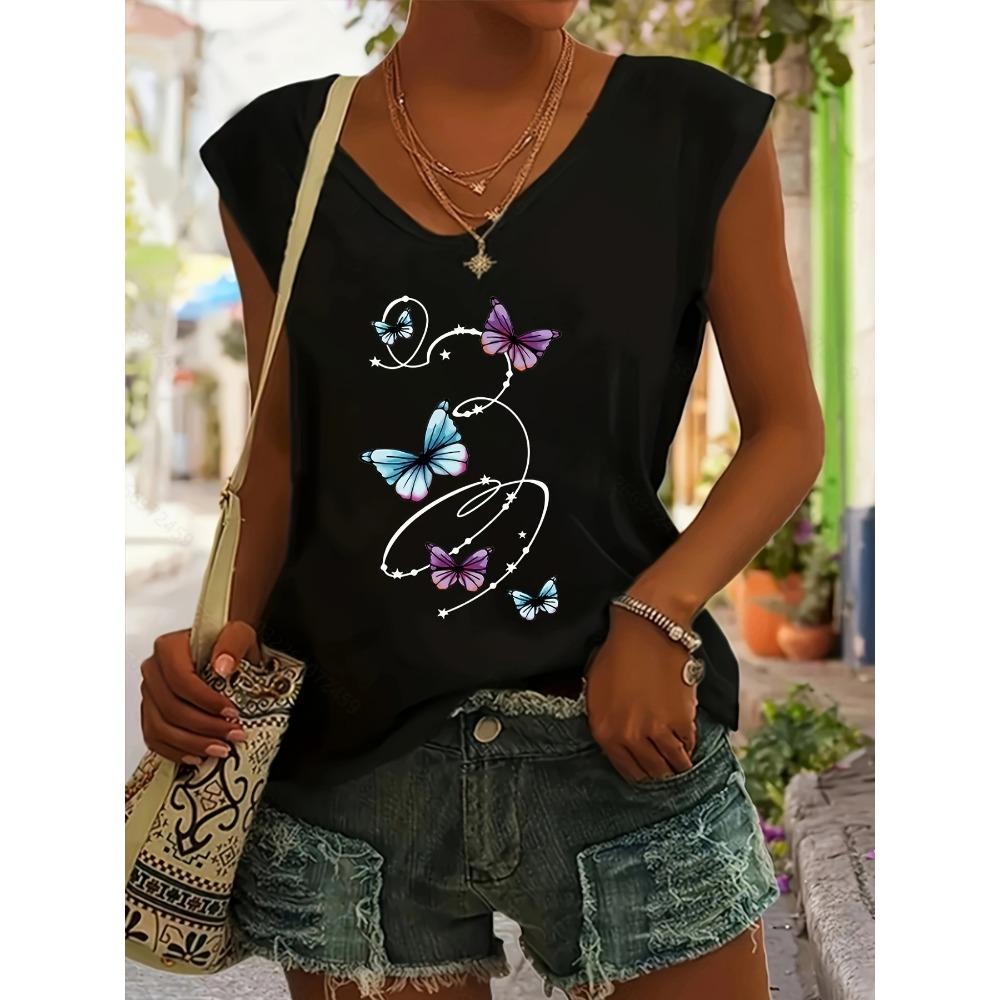 Butterfly print women s fashionable V-neck vest S