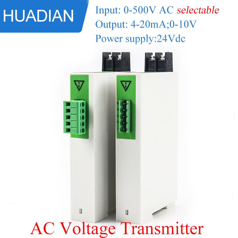 Zero and Span Adjustment 0-500VAC Voltage Transmitter Transducer with 0-10v 4-20ma 0-5v Output AC Voltage Sensor