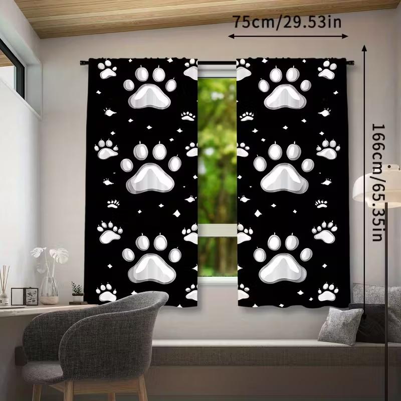 2 Pcs Dog Paw Footprints Print Curtains,suitable for Bedroom,living Room Kitchen Decoration,home Decoration,window Decoration