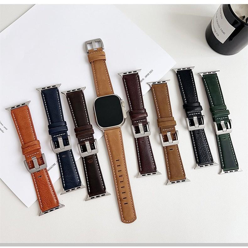 2024 Apple Watch Leather Strap - Compatible with iWatch Series 98, Fashionable Wide Genuine Leather