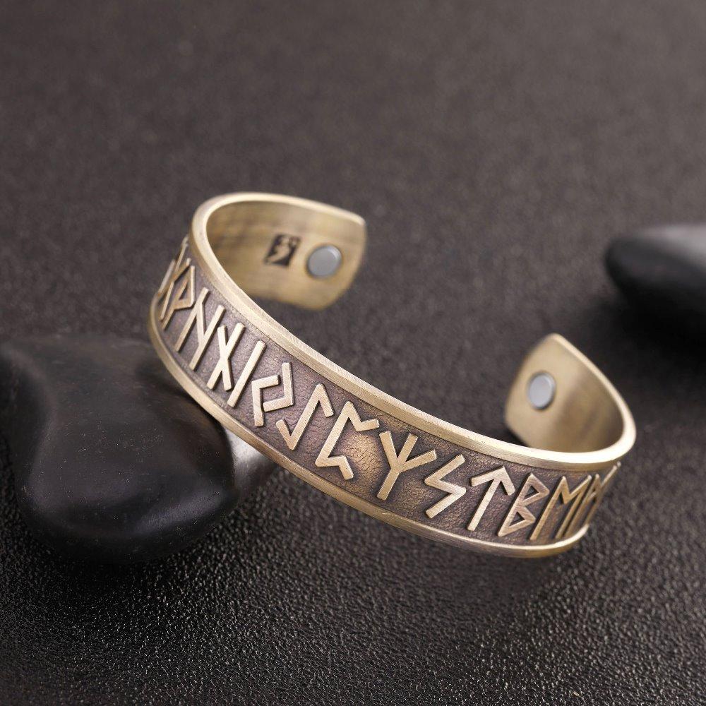 LIKGREAT Vintage Nordic Rune Open Cuff Bracelet Magnetic Therapy Bangle Women Men Antique Copper Jewely Bijoux Father's Day Gift
