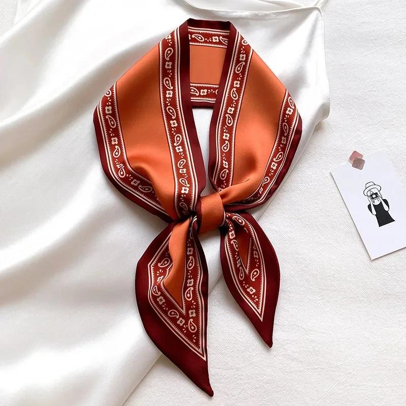 Silk Long Scarf Women Leopard Flamingo Print Luxury Hairband Narrow Scarves Small Neckerchief Summer Headband Ribbons Female