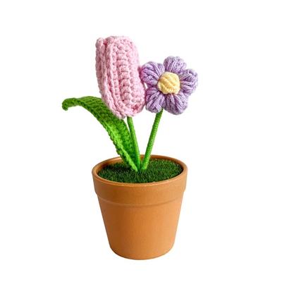 Häkeltopf in Blumenform, helle Tulpe, Rose, Sonnenblume, Fruchtfarbe, weich, niedlich, Basteln, Geburtstagsgeschenk, farbecht, handgestrickt