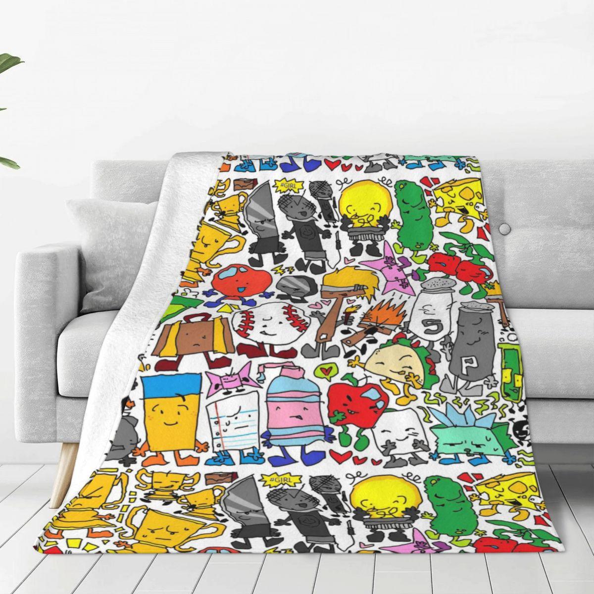 

BFDI Inanimate All Characters Flannel Blanket Warm Soft Throw Blanket for Bedroom Decorative Funny Bedspread Sofa Bed Cover 75cmx90cm