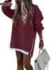 Autumn Fashion Patchwork Side Zipper Design Set Sweatshirt for Women