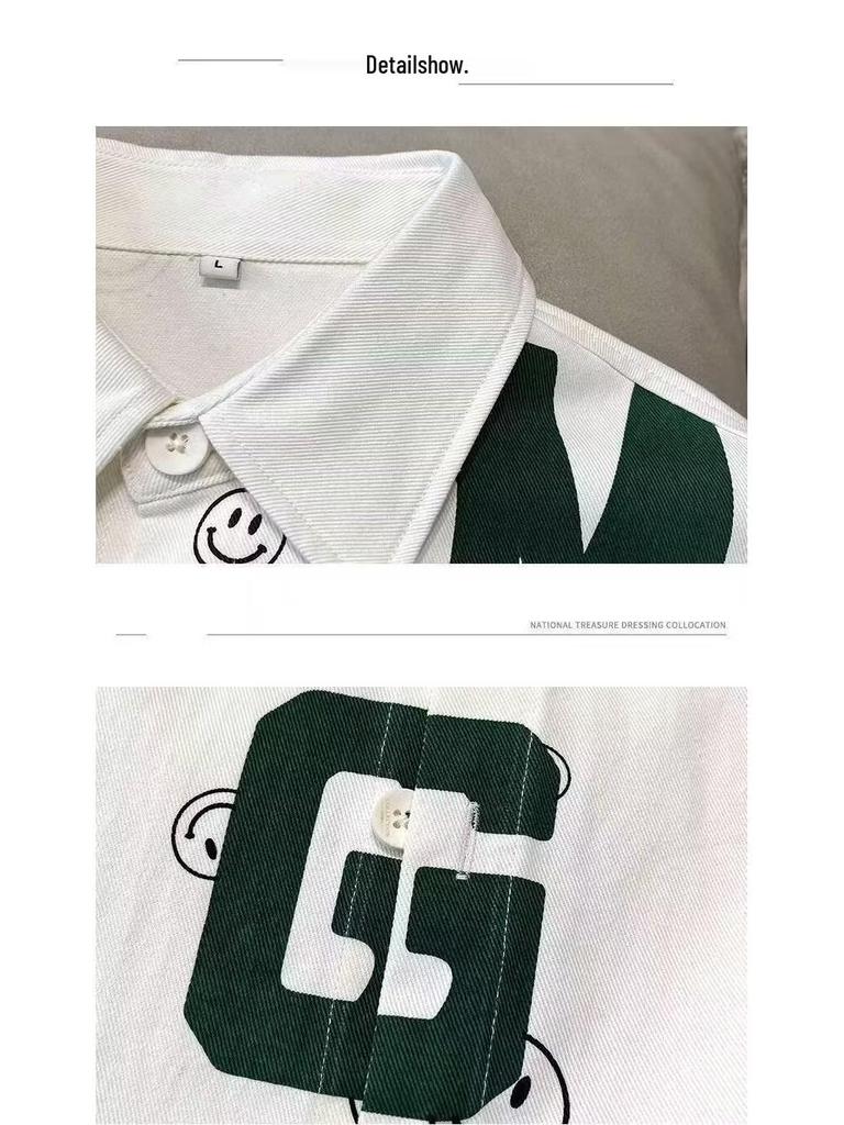 Unisex Korean Letter Print Long-Sleeve Casual Shirt Jacket - Trendy, Loose-Fit for Spring & Autumn