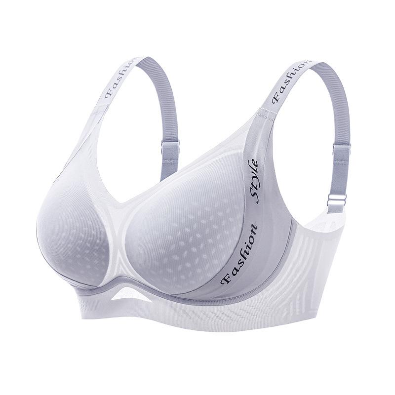 High elastic letter shoulder straps High school students pull anti-hanging women's big breasts show small supports gather anti-expansion fixed bra