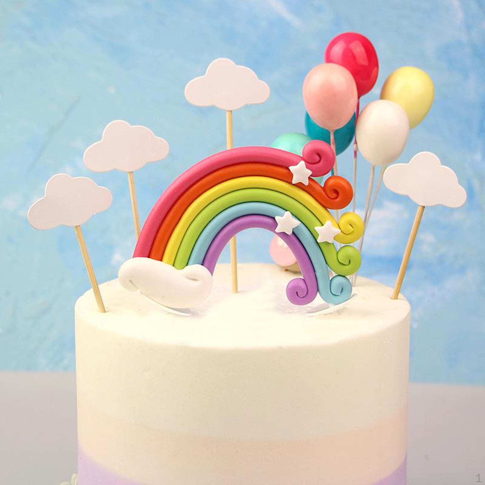 12Pcs Colorful Rainbow Cake Topper, Wedding Cupcake Picks Set, Balloon Shape Toppers Birthday