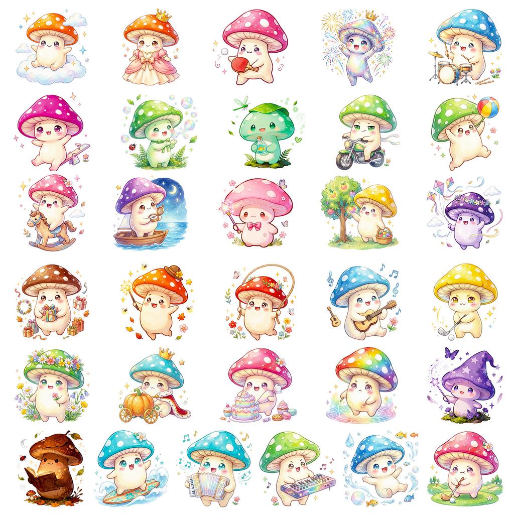56/112Pcs Colorful Mushroom Creative Cartoon Stickers DIY for Stationery Box Pen Holder Lunch Box Phone Laptop Guitar Waterproof