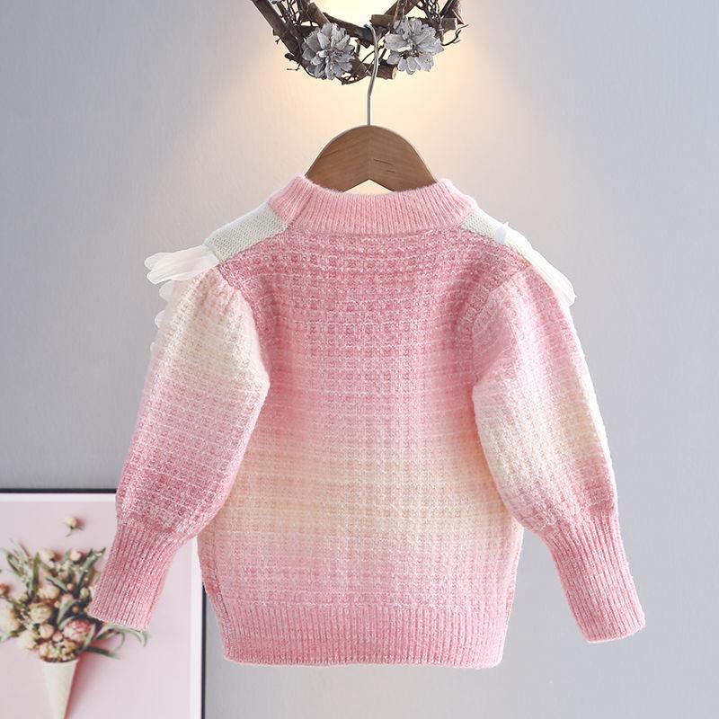 Princeznovský krajkový svetr pro zimní dívky, silný pletený svetr s pulovrovým topem