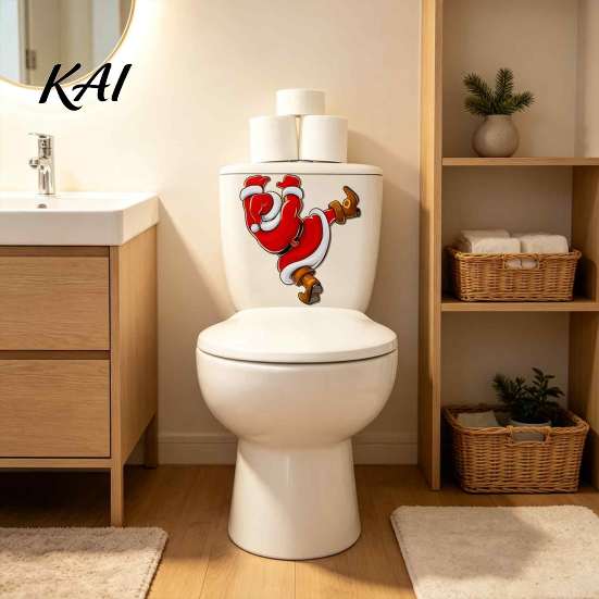 Bathroom Tile Decorations Christmas Toilet Sticker, Funny Santa Claus Seat Decal, Waterproof Creative Clings PVC Holiday Wall Decor for Home