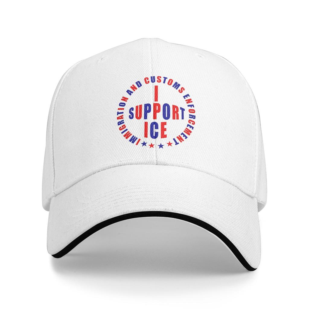 Red Blue I SUPPORT ICE IMMIGRATION AND CUSTOMS Baseball Cap Running Hippie Quality Trucker Hat Men Trendy Print Baseball Caps