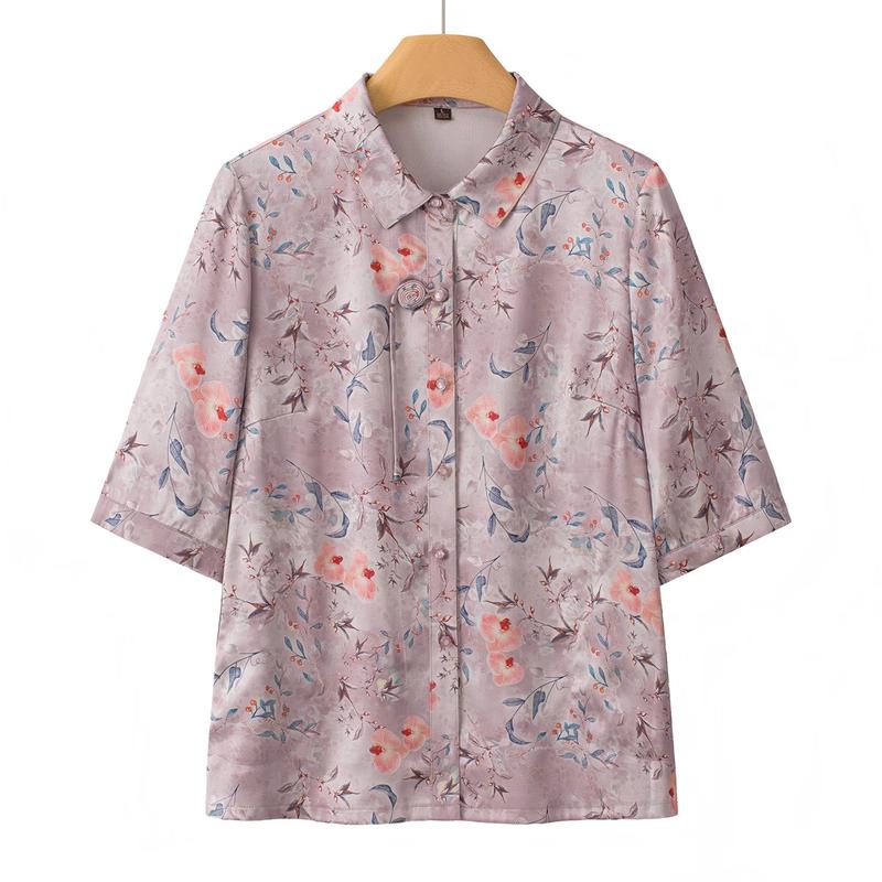 YUZHAOLIN Women s Mid-Aged Thin Breathable Lapel Shirt 4XL