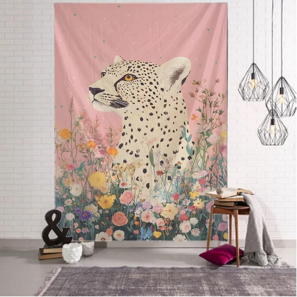 Psychedelic Hippie Jungle Animal Tapestry Wall Hanging Owl Tiger Elephant Flower Bird Background Home Decor