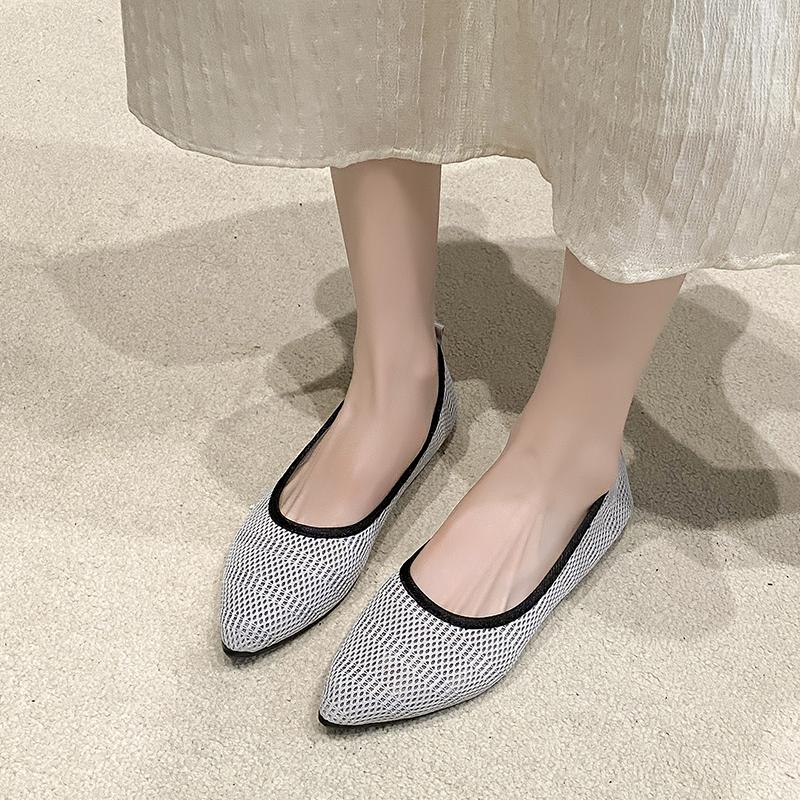 Fashion Womens Hollow Knitted Shoes Pointed Toe Shallow Mouth Casual Walking Shoes for Women Soft Sole Slip-on Women's Shoes Big Size 43