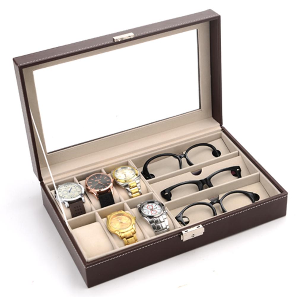 Simple Transparent Lid Large Capacity Watch Glasses Box Store 6 Watches and 3 Glasses