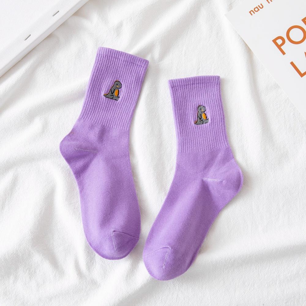Embroidery Dinosaur Socks Fashion Woman Socks Korea Harajuku Style Kawaii Funny Cartoon Spring Autumn Female Socks Lovely Girl