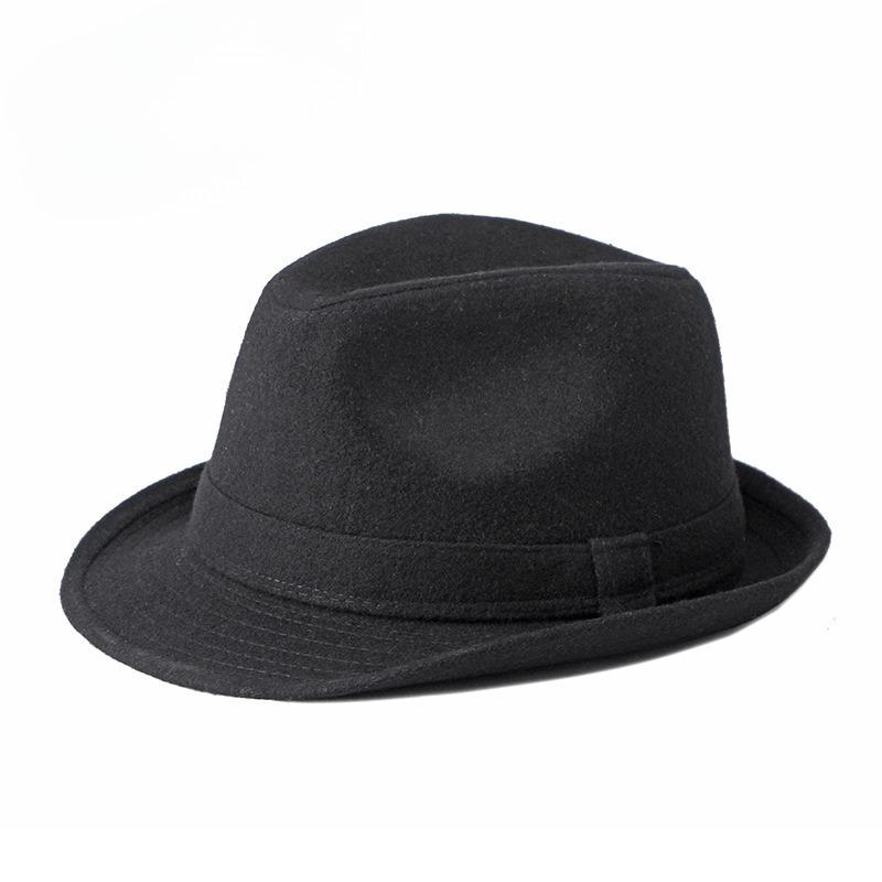 

Men s British Style Wool Fedora Hat Vintage Solid Color Jazz Hat Winter Warm Trilby Cap Gentleman s Large Size Hat one size fits all [56-58cm] чёрный