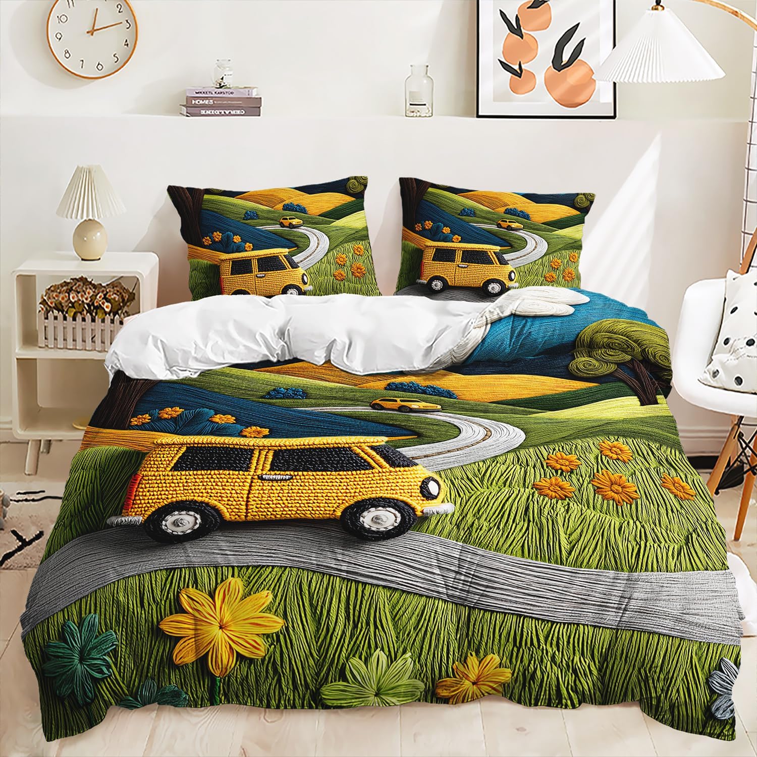 

Sunflower Duvet Cover Set Queen Size Butterfly Comforter Set Retro Yellow Flower Quilt Cover 3 Piece Set with 2 Pillowcases EU Single(135x200cm)