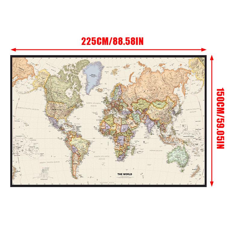 

1 шт. Карта мира настенный плакат прозрачный печатный холст картина декоративная подвесная картина офис дом школьные принадлежности без рамки 225*150cm