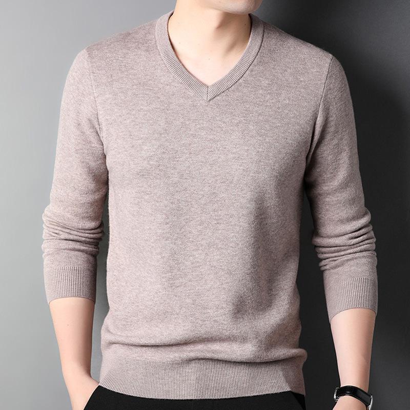 Men's Pure Wool V-Neck Sweater - High-End, Thickened, Warm Winter Knit for All Ages