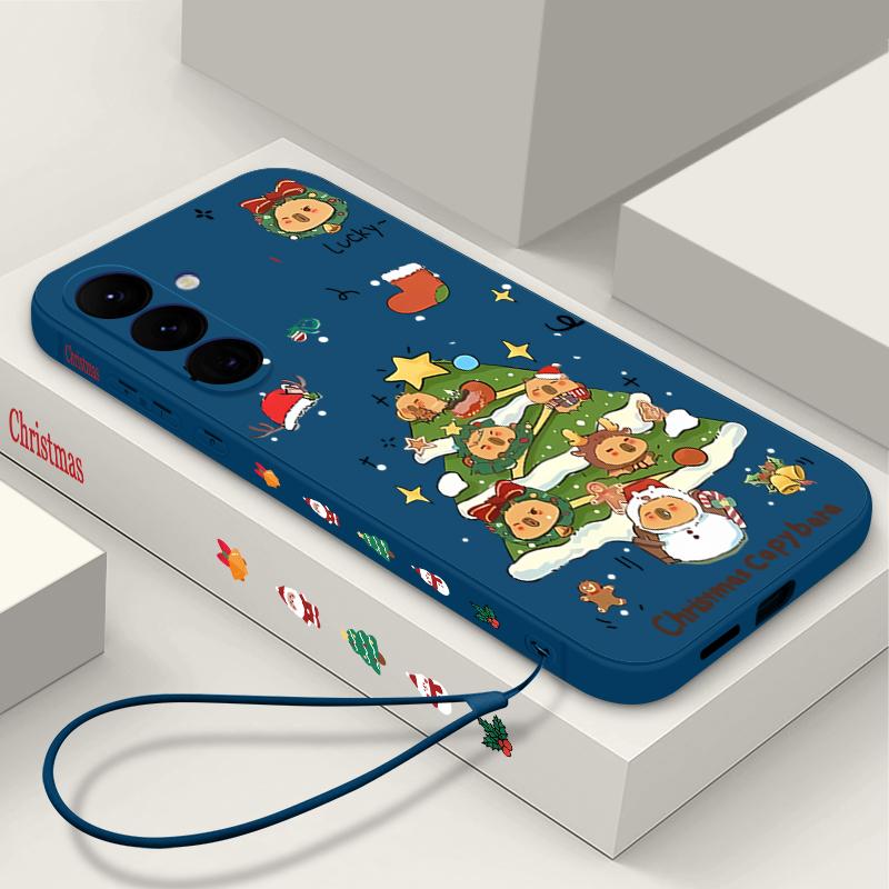 Christmas Tree Pattern Case For Samsung Galaxy S25 S24 Ultra S23 S22 Plus S21 FE A15 A16 A17 A26 A35 A36 A54 A55 A56 5G Lanyard Case Cover Funda