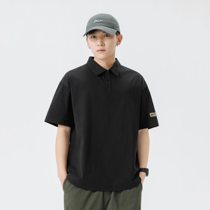 

Летняя новая мужская футболка-поло с коротким рукавом, свободная мужская футболка с лацканами, тонкая футболка с коротким рукавом 2XL чёрный