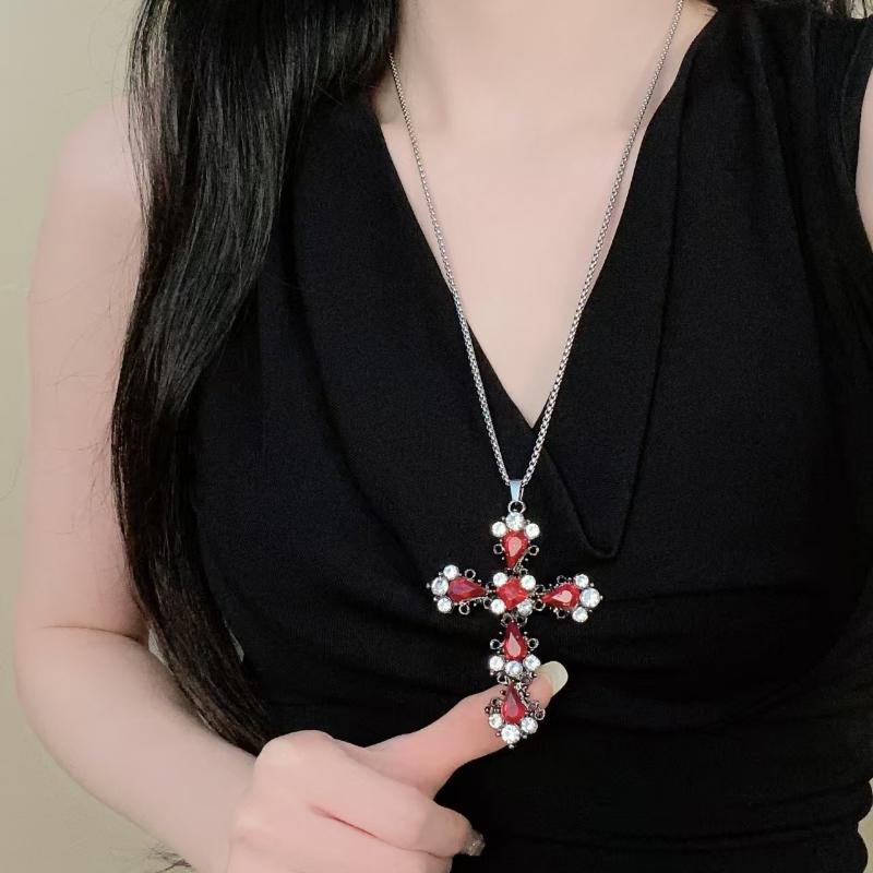 Goth Cross Pendant Necklace Women's Punk Style Fashion Jewelry Accessory Multilayer Chain Choker Necklaces