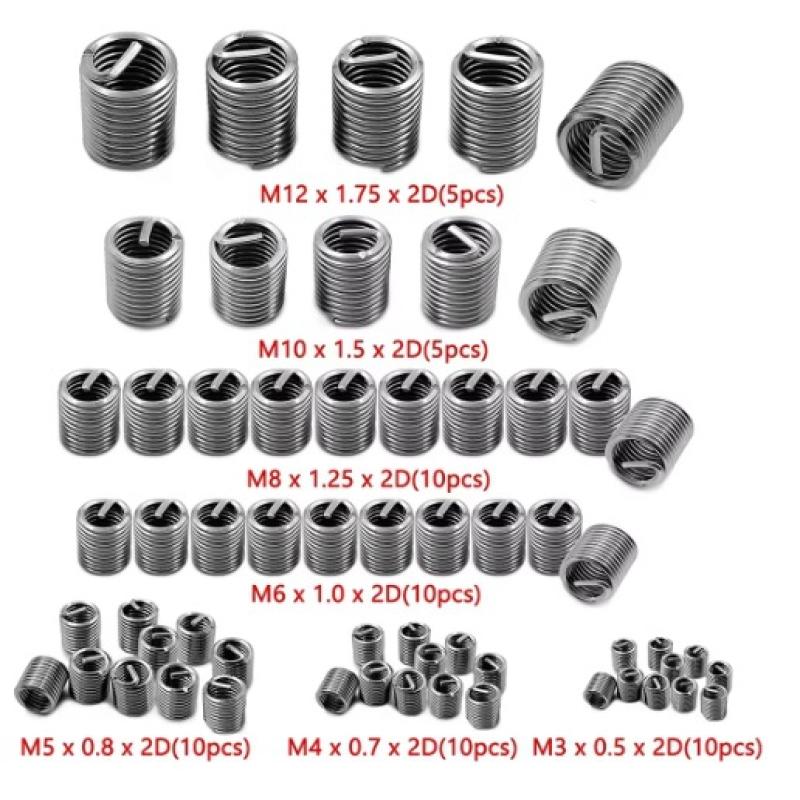 60Pcs Wire Thread Insert M3 M4 M5 M6 M8 M10 M12 Fastening Thread Insert Stainless Steel Spiral Wire Screw Sleeve Wear Repair Kit