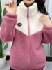 Korean-Style Plus Size Patchwork Cotton Coat - Autumn/Winter 2023 Lamb Fleece Casual Jacket for Women