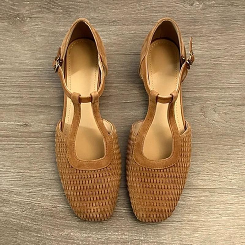 Fashion High Quality Faux Suede Flat Sandals Women Retro Woven Roman Sandals Fashion Cozy Ankle Strap Buckle Design Brand Casual Shoes