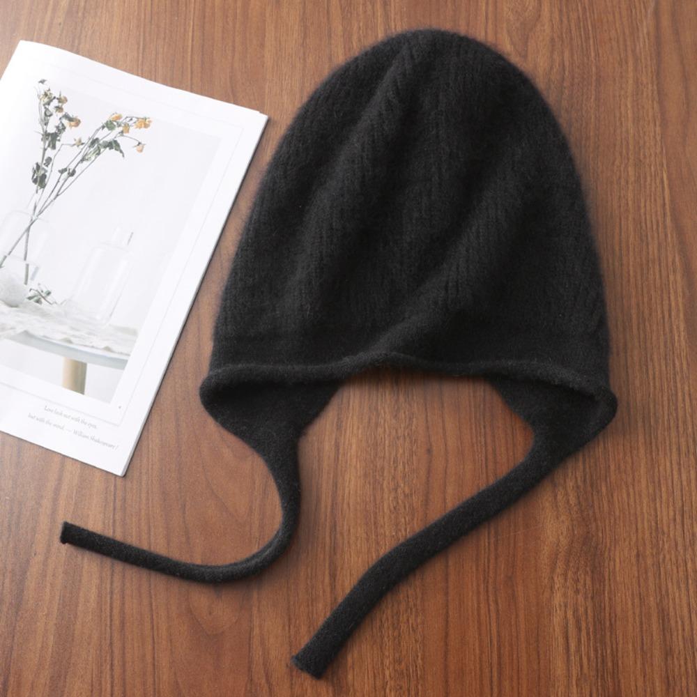Casual Wool Women Knitted Hats Comfy Stretch Coldproof Warm Cap Windproof Ear Protection Knit Slouchy Beanie Keep Warm чёрный