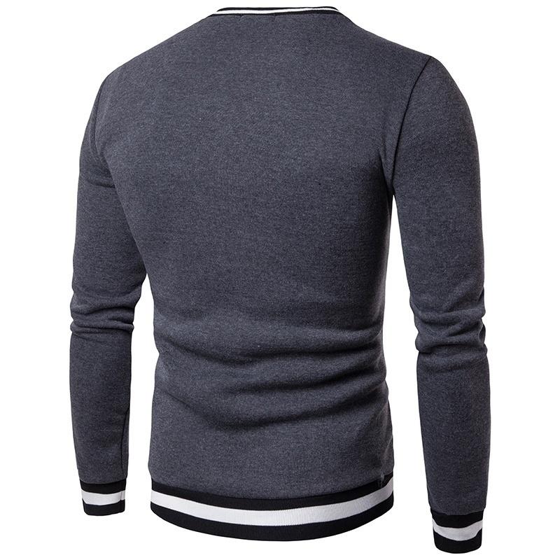 Pure Color Black and White Colorblock Luokou Men Casual V Collar Long Sleeve Sweater