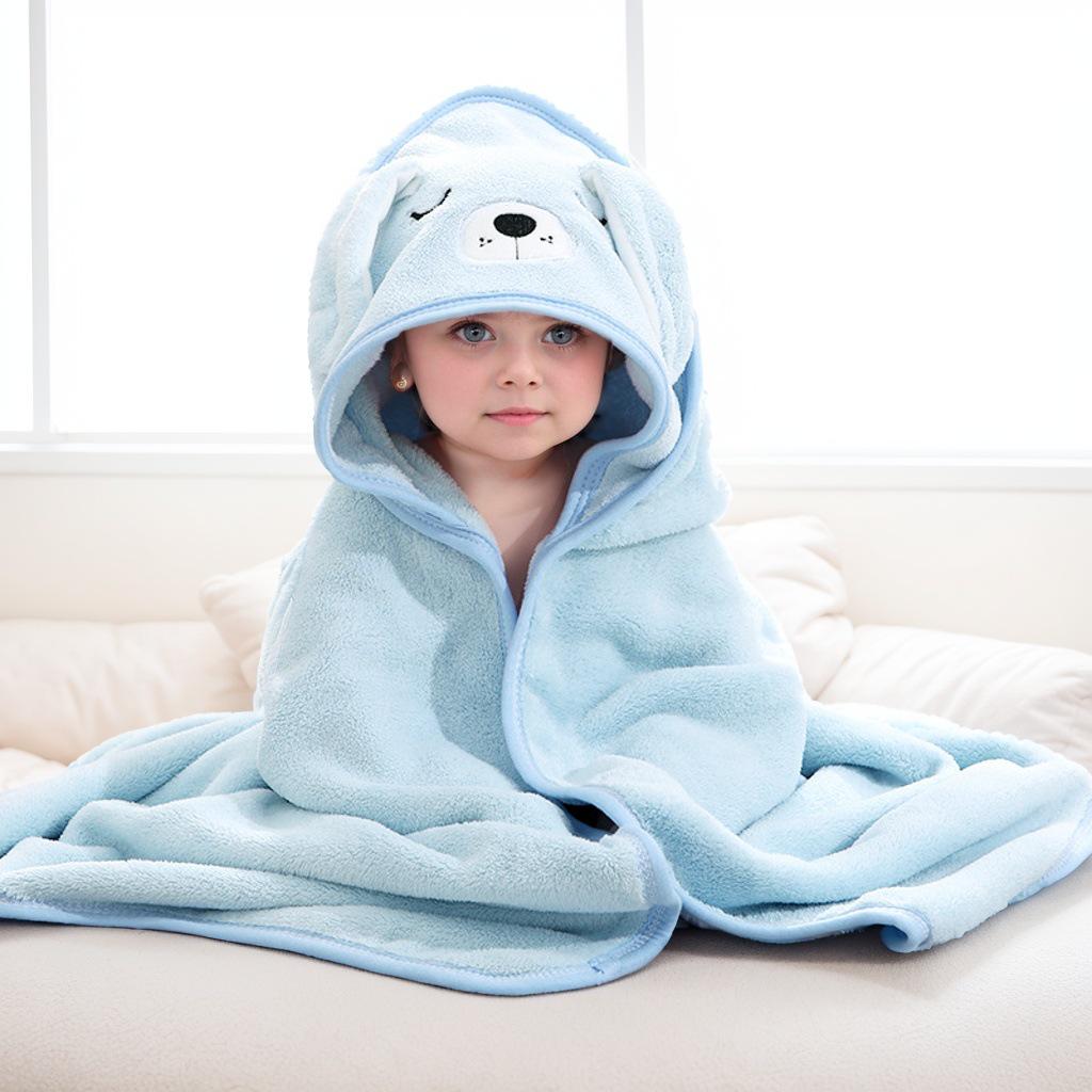 Cartoon Hooded Baby Swaddle & Bath Towel - Coral Fleece, Absorbent, Embroidered, Newborn To Toddler