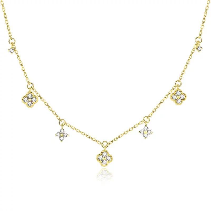 

Минималистичное ожерелье «Клевер на удачу»: Французский дизайн, Стерлинговое серебро 925 пробы с покрытием из 18-каратного золота, Легкая роскошь, Цепочка на ключицу для женщин 925 Silver