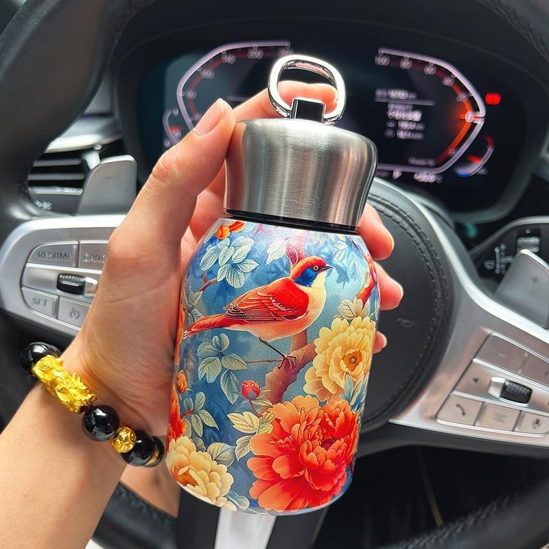 Retro Light Luxury Thermos Cup for Girls, High-end Water Cup, Mini Portable Large Belly Cup, Chinese Style Small Thermos Cup, Te