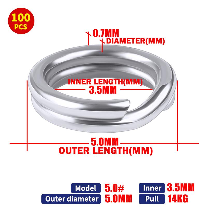 100Pcs Fishing Split Rings Stainless Steel 3.5-12Mm High Quality Strengthen Double Circle Round Snap Pesca Accessories
