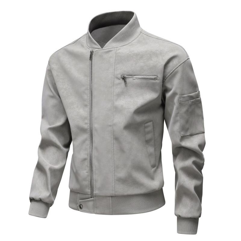 Japanese Work Leather Jacket Spring and Autumn Men's Zipper Baseball Uniform Retro Wash Leather Motorcycle Jacket