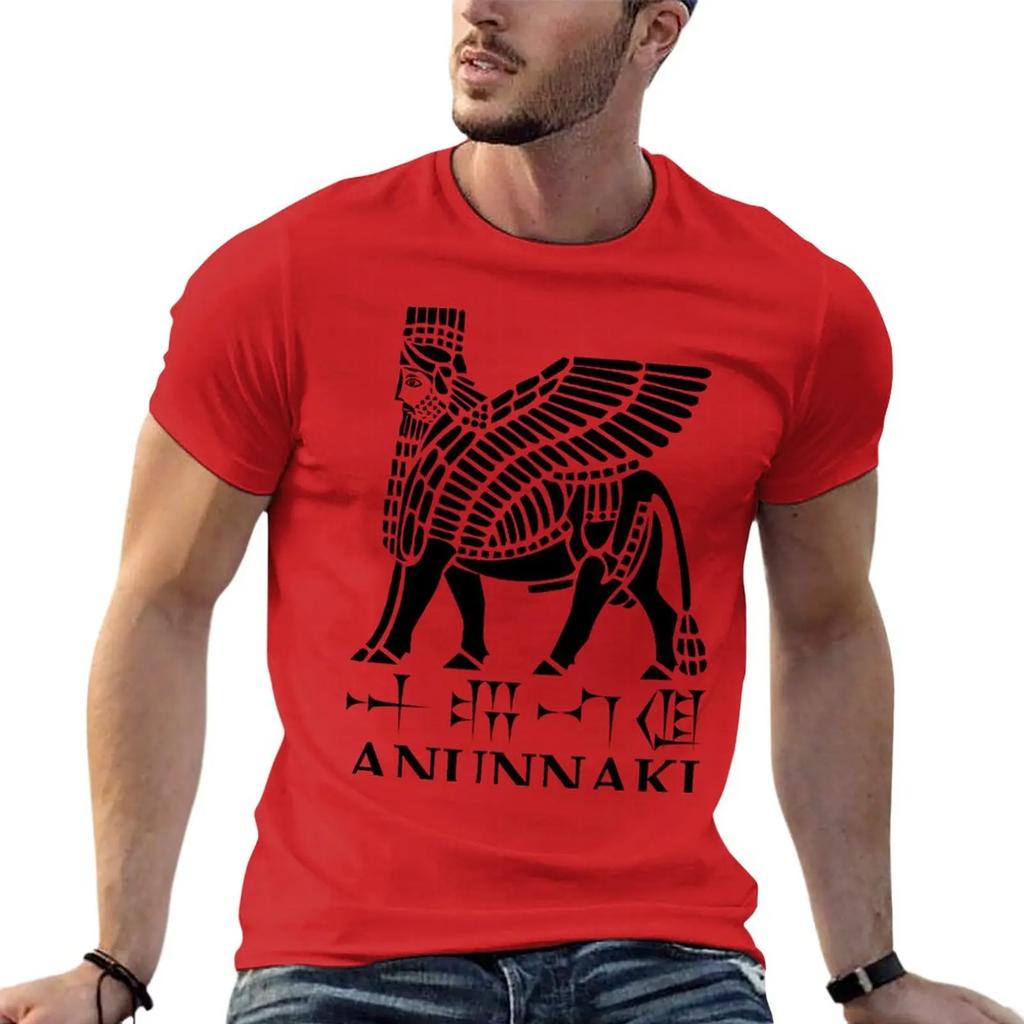 Erhabener Mann Herren T-Shirts Neue Mode Schwergewicht Vintage Anunnaki, Lamu, Keilschrifttext, (Schwarz-Weiss) T-Shirt