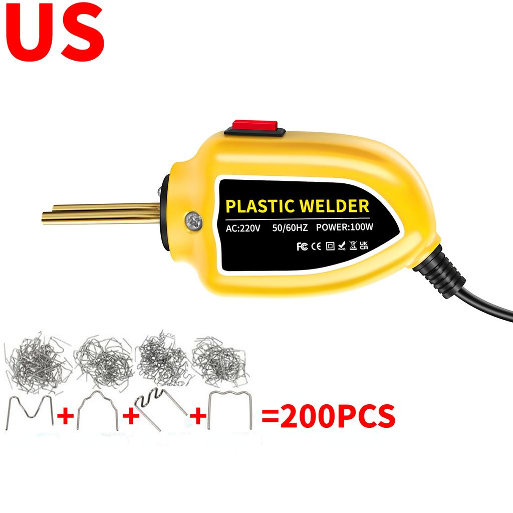 Mini 100W Kunststoffschweißmaschine Kunststoffschweißgerät Heißluftgebläse 200 Stück Heißklammern Stoßstangen Heißluftpistole Kunststoffschweißer Lötwerkzeuge