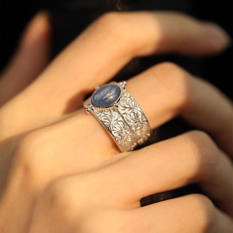Blue Crystal Luxurious Copper Ring For Women With Unique Adjustable Band Wide