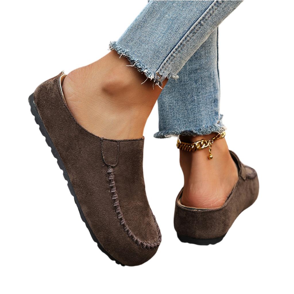 Women's Platform Slip On Mules Half Open Back Loafers Casual Vintage Style Soft Sole Comfortable Walking Shoes