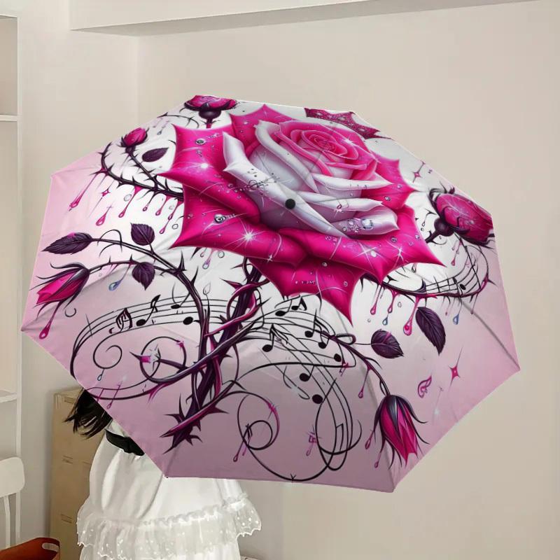 1pc Glamorous Pink Rose with Crown Umbrella with Plastic Handle,Suitable for All Seasons Home Travel Outdoor UmbrellaDD1493