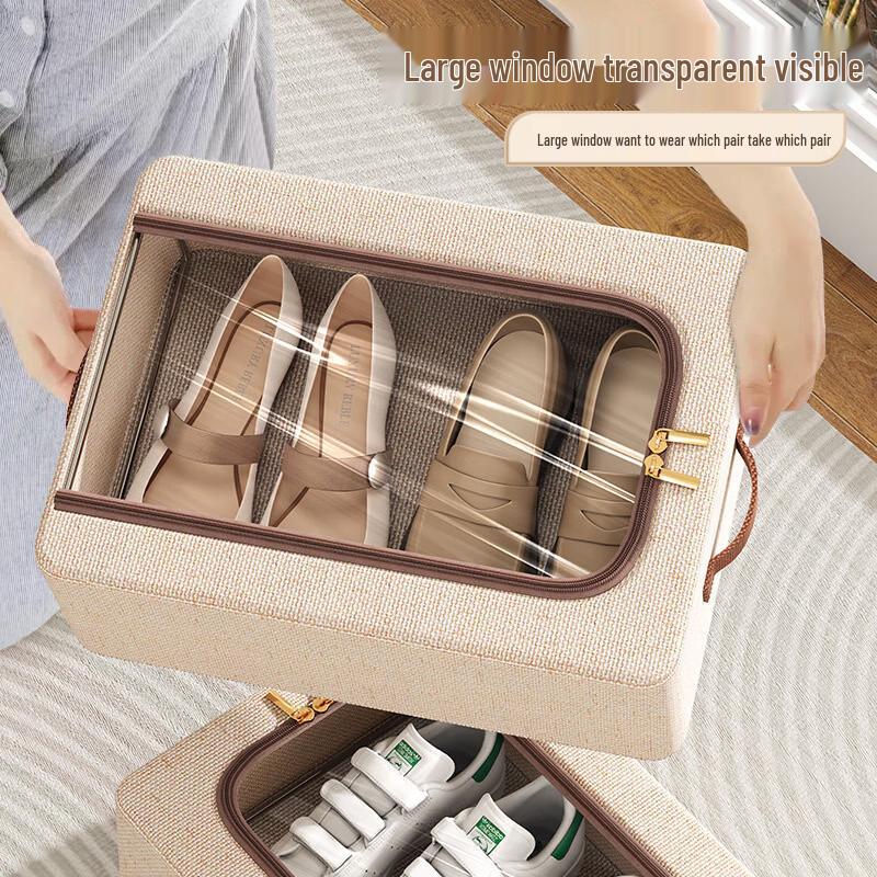 APCRAIN Dustproof Cotton Linen Shoe Storage Boxes (Set of 2)