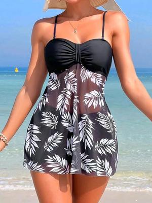 2024 Kurzes Kleid Tankini mit Shorts Badeanzug Damen Bademode Damen gepolstert bedruckt Badeanzug Schwimmen Bademode Sommer